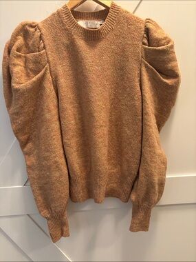 Astr Heathered Apricot Puff Sleeve Crewneck Sweater